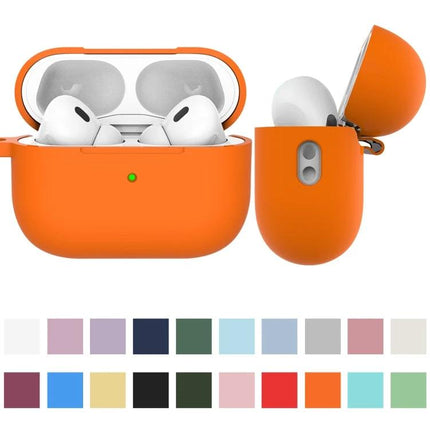 Durable Protective Case Safeguards Earphones in Everyday Use - bright orange silicone earphone case showing open and closed views