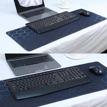 Durable Anti-Slip Cloth Surface Mouse Pad for Gaming and Office Use, 70 x 30 cm - black hex pattern desk mat with keyboard and mouse