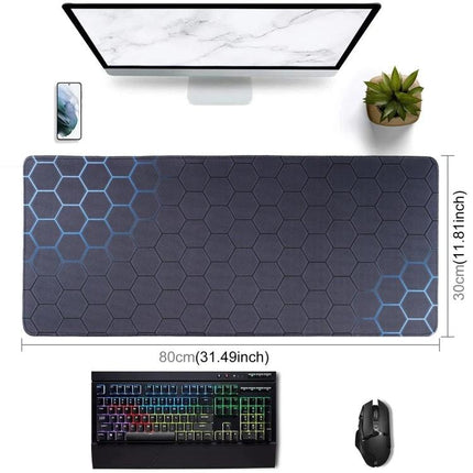 Large Anti-Slip Rubber Cloth Mouse Pad for Gaming Use — large hex-pattern desk mat with non-slip rubber base, 80cm x 30cm for keyboard and mouse