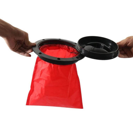 Universal 6-Inch Round Kayak Deck Hatch Cover With Red Mesh Pocket showing open ABS cover and removable red mesh pocket