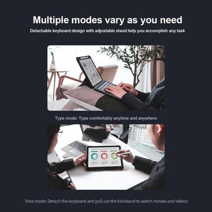 Nillkin Bumper Combo Keyboard Case for iPad Pro 12.9 showing detachable Bluetooth keyboard and adjustable stand for typing and viewing modes