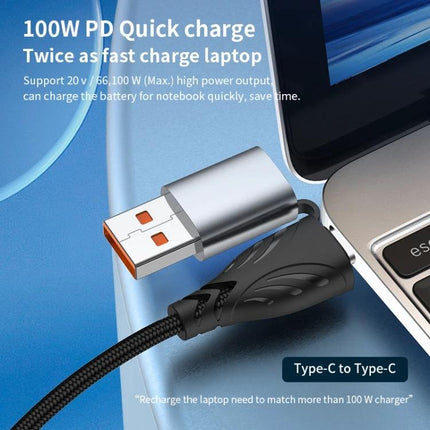 Multi-Device Charging Cable for Everyday Home and Travel Use – 100W PD quick-charge Type-C to Type-C cable beside laptop