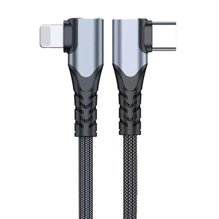 Compact Cable for Daily Phone Charging and Connections - braided 90-degree elbow USB-C to Lightning cable for desk and commuting use