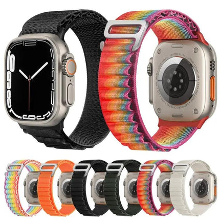 Nylon Watch Band Silver Buckle For Apple Watch 38-49mm