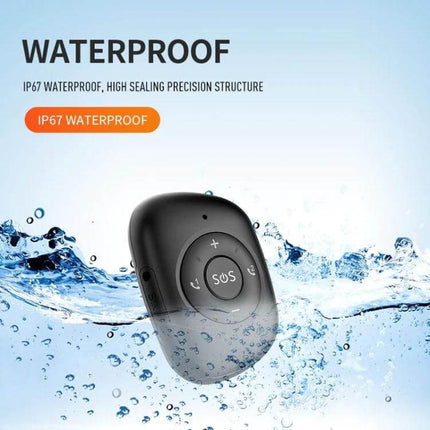 Waterproof GPS Tracker for Seniors with Emergency SOS Button showing IP67 waterproof design and SOS emergency button