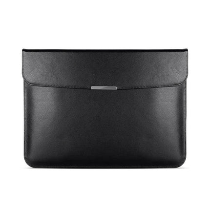 Protective PU Leather Laptop Sleeve for 13-16 Inch Devices, slim black sleeve with soft interior lining for commuters and students