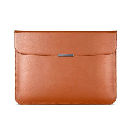 Protective PU Leather Laptop Sleeve for 13-16 Inch Devices in tan with soft interior lining and slim protective design