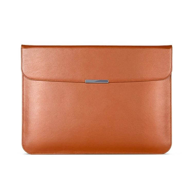 Protective PU Leather Laptop Sleeve for 13-16 Inch Devices in tan with soft interior lining and slim protective design