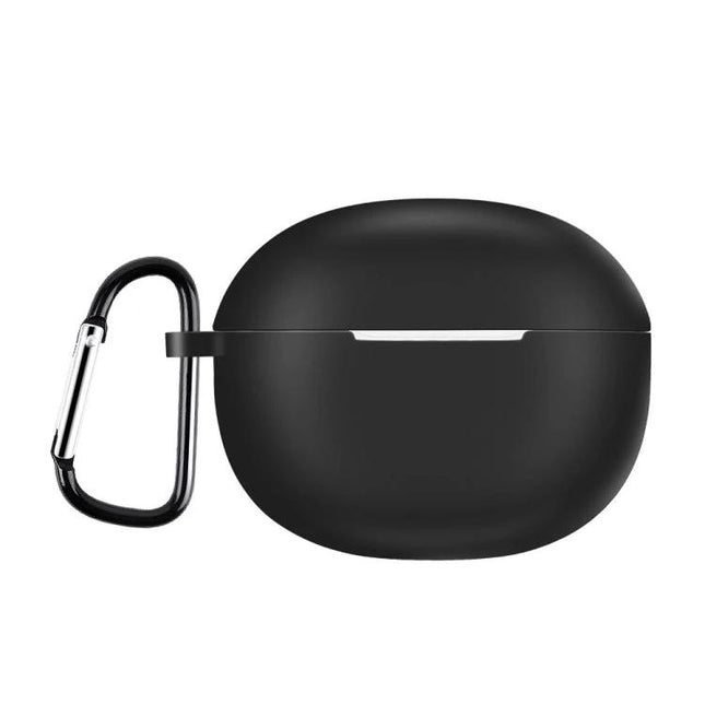 Protective Case for Realme Earphones During Daily Activities - slim black silicone case with carabiner for workouts and commutes