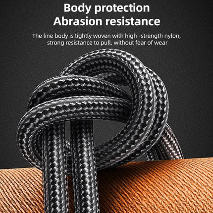 Type-C Cable for Everyday Device Charging and Connections showing braided abrasion-resistant nylon body knot and USB-C connector for 100W fast charging