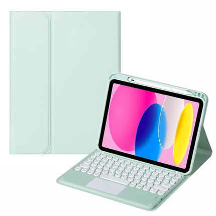 Leather Case with Bluetooth Keyboard for iPad 10th Generation 10.9-Inch in mint green showing protective cover and integrated Bluetooth keyboard stand