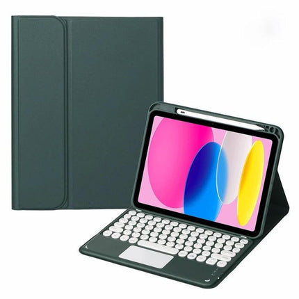 Leather Case with Bluetooth Keyboard for iPad 10th Generation 10.9-Inch - dark green folio with integrated keyboard and stand
