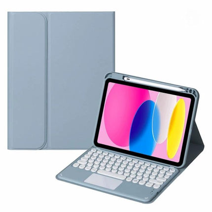 Leather Case with Bluetooth Keyboard for iPad 10th Generation 10.9-Inch in gray showing protective folio and integrated wireless keyboard and stand