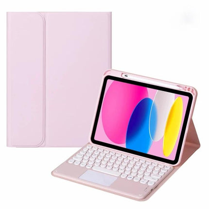 Leather Case with Bluetooth Keyboard for iPad 10th Generation 10.9-Inch in pink, protective folio with integrated Bluetooth keyboard and trackpad