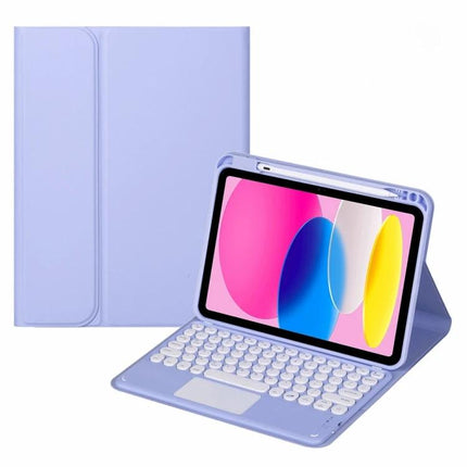 Leather Case with Bluetooth Keyboard for iPad 10th Generation 10.9-Inch in lavender showing protective folio and integrated Bluetooth keyboard