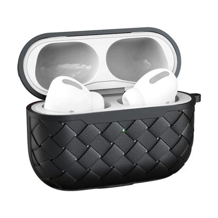 Daily Protective Case for AirPods During Everyday Use - black woven TPU protective charging case with AirPods Pro inside