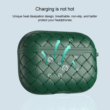 Daily Protective Case for AirPods During Everyday Use - green woven TPU case with breathable heat-dissipation vents shown charging safely
