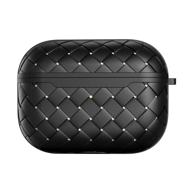 Daily Protective Case for AirPods During Everyday Use in black woven TPU with charging-access LED