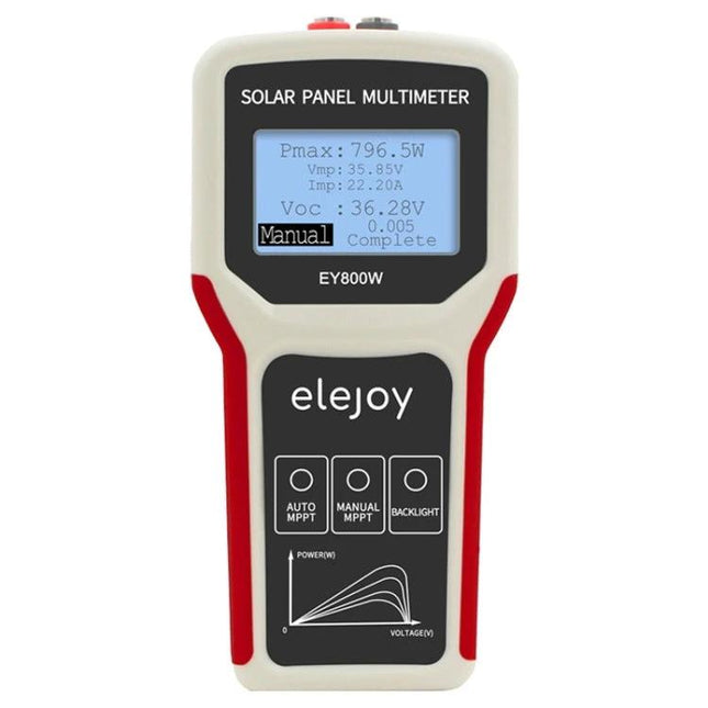 Solar Panel Multimeter for Power Supply Testing with 800W Capacity handheld tester showing readings on display