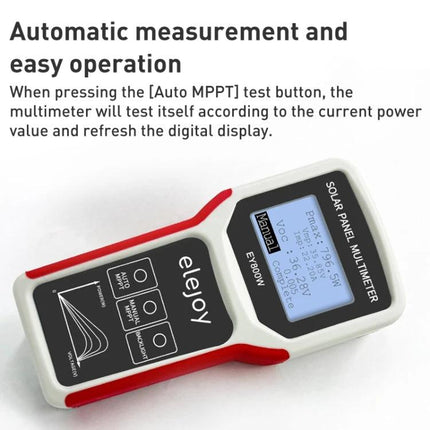 Solar Panel Multimeter for Power Supply Testing with 800W Capacity handheld device showing automatic measurement and digital display