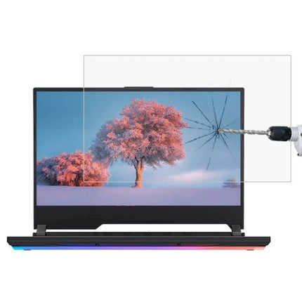 Tempered Glass Screen Protector for 15.6-Inch ASUS Laptops showing cracked-drill impact resistance and anti-glare protection
