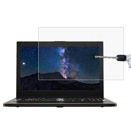 Tempered Glass Screen Protector for 15.6-Inch ASUS Laptops installed on laptop showing drill-resistant clarity and anti-glare protection