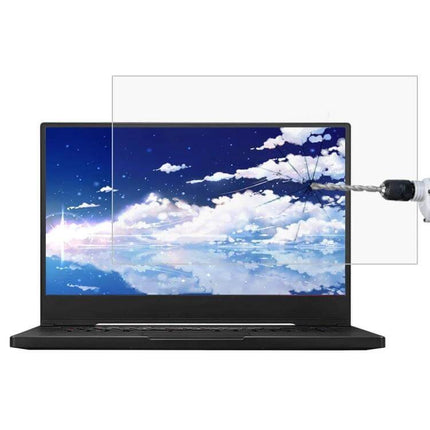 Tempered Glass Screen Protector for 15.6-Inch ASUS Laptops shown on a laptop with drill-resistant tempered glass protecting the display from impact