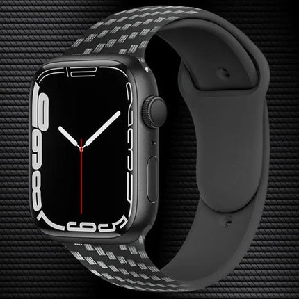 Carbon Fiber Silicone Apple Watch Band Compatible 38-49mm