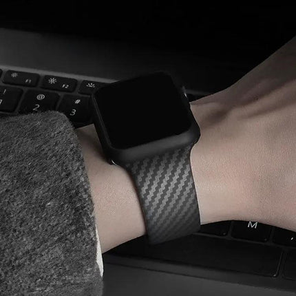 Carbon Fiber Silicone Apple Watch Band Compatible 38-49mm