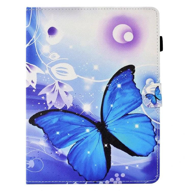 Protective TPU Leather Case for Samsung Galaxy Tab A7 Lite with blue butterfly printed folio cover and flip stand