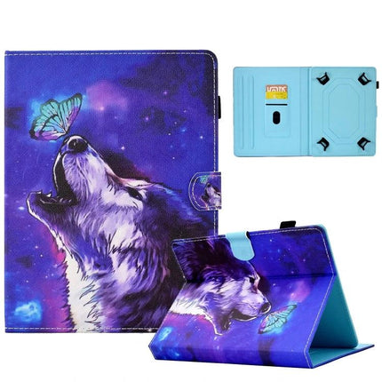 Protective TPU Leather Case for Samsung Galaxy Tab A7 Lite with purple wolf and butterfly design, flip stand and card pocket