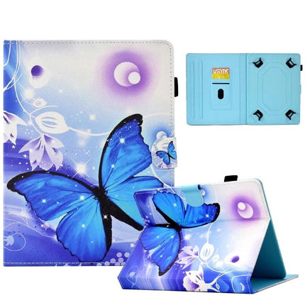 Protective TPU Leather Case for Samsung Galaxy Tab A7 Lite with blue butterfly print, flip stand and card pocket
