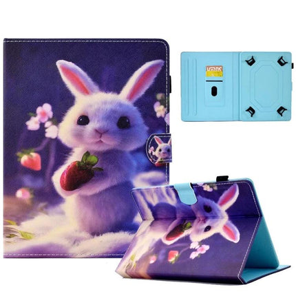 Protective TPU Leather Case for Samsung Galaxy Tab A7 Lite with cute rabbit holding strawberry print, card slot and foldable stand