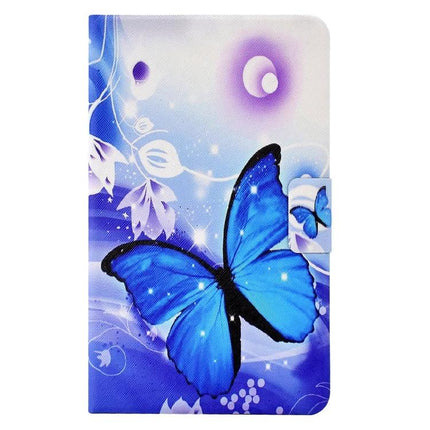 Pressed TPU Leather Protective Case for Samsung Galaxy Tab A 8.0 - blue butterfly printed flip stand with card slot, protective travel folio