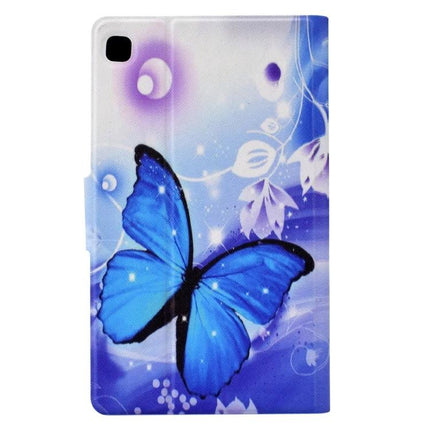 Pressed TPU Leather Protective Case for Samsung Galaxy Tab A 8.0 - blue butterfly design with flip stand and card slot
