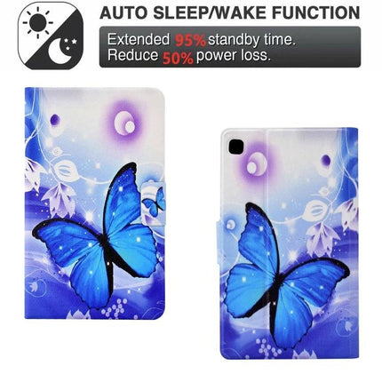 Pressed TPU Leather Protective Case for Samsung Galaxy Tab A 8.0 - blue butterfly flip stand card slot auto sleep/wake protective cover