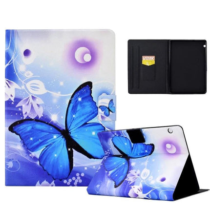 Pressed TPU Leather Protective Case for Samsung Galaxy Tab A 8.0 with blue butterfly print, flip stand and card slot, travel-friendly protective cover