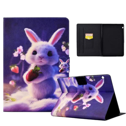 Pressed TPU Leather Protective Case for Samsung Galaxy Tab A 8.0 with cute bunny print, flip stand and card slot, purple strawberry design