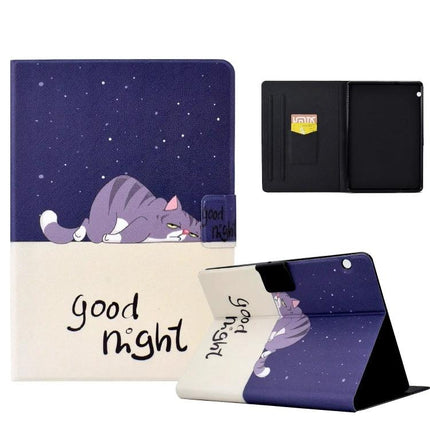 Pressed TPU Leather Protective Case for Samsung Galaxy Tab A 8.0, purple cat 'good night' flip stand with card slot