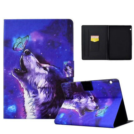Pressed TPU Leather Protective Case for Samsung Galaxy Tab A 8.0 with purple wolf and butterfly print, flip-stand and card slot