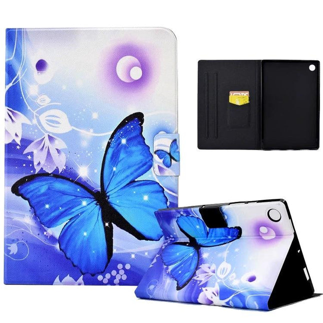 Protective TPU Leather Case for Huawei MatePad T 10 and T 10s with blue butterfly flip stand, card slots and hands-free horizontal viewing