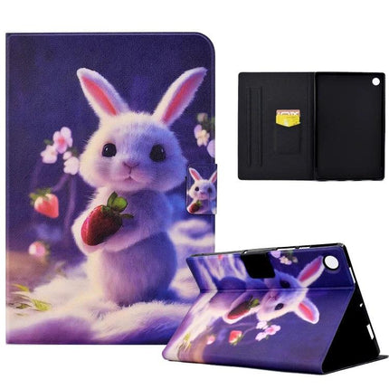 Protective TPU Leather Case for Huawei MatePad T 10 and T 10s with cute bunny strawberry print, flip stand and card slot, hands-free horizontal viewing