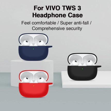 Silicone Case Protects Earphones in Daily Commutes and Activities - navy red and black silicone VIVO TWS 3 headphone cases protecting earbuds