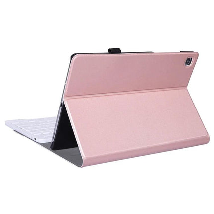 Protective Case with Bluetooth Keyboard and Stand for Galaxy Tab A 8.4 T307 in rose gold, foldable stand and detachable keyboard for typing and video