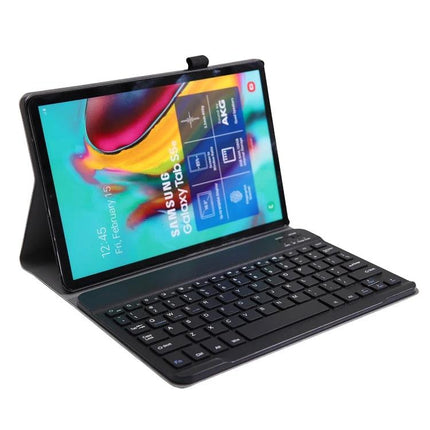 Galaxy Tab S6 Lite 10.4 Bluetooth Keyboard Protective Case with Stand in black, foldable cover propped as typing and viewing stand