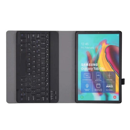 Galaxy Tab S6 Lite 10.4 Bluetooth Keyboard Protective Case with Stand shown open with built-in Bluetooth keyboard and foldable stand for typing
