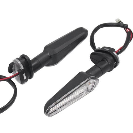 LED Turn Signal Lights for Yamaha Motorcycles, One Pair - black slim LED motorcycle indicators with wiring, front/rear safety lights