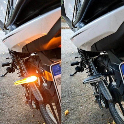 LED Turn Signal Lights for Yamaha Motorcycles, One Pair rear side-by-side view showing amber LED on motorcycle rear fender