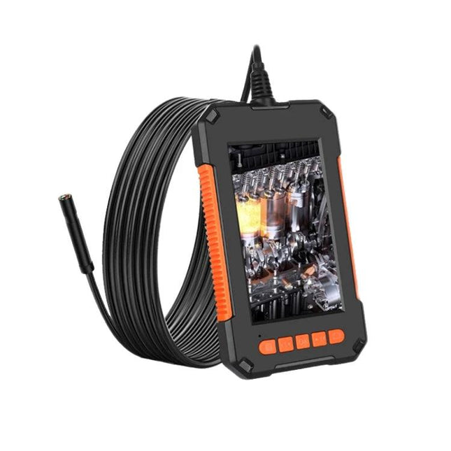 8mm Handheld Waterproof Endoscope for Pipe and Underwater Inspection showing device with coiled cable and screen displaying engine inspection