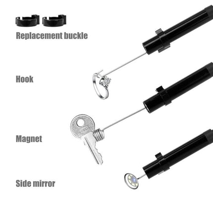 8mm Handheld Waterproof Endoscope for Pipe and Underwater Inspection showing replacement buckle, hook, magnet, and side mirror accessories